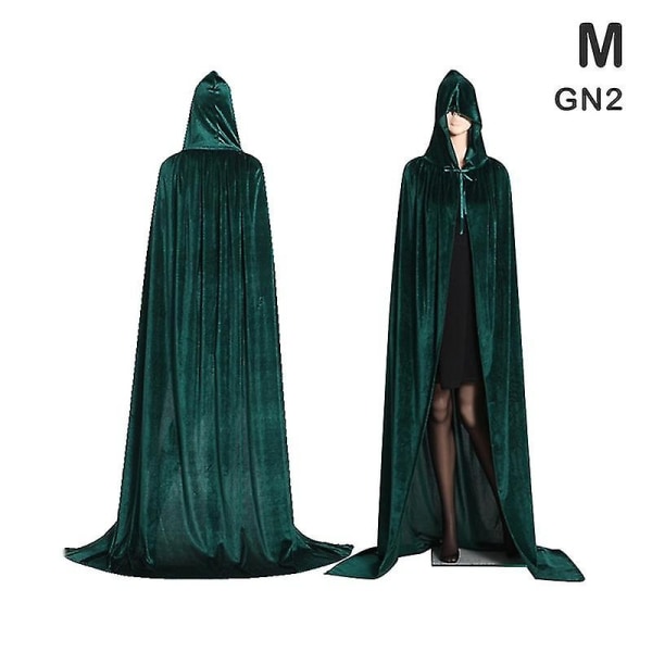 Middelaldersk vampyr fløyel hette kappe lang kappe heksekapper Halloween kostyme - Perfet Green M