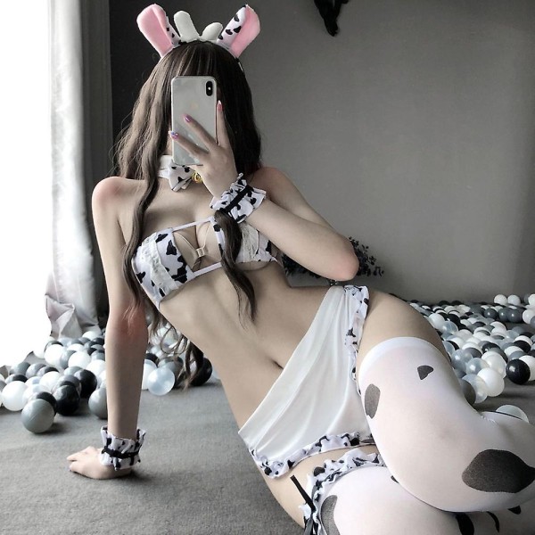 Seksikäs nainen cos lehmä cosplay puku piika tankini bikinit uimapuku - Perfet