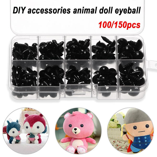 Plast med låda DIY-tillbehör Djurdocka säkerhetsögon 150PCS