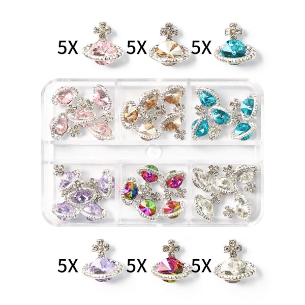 Planet Nail Art Charm Båge/Hjärta Form Naglar Strass Gem Kristall, 3D Nail Art Dekoration Metall Nagel Naglar Nail Art Smycken 18- Perfet 18