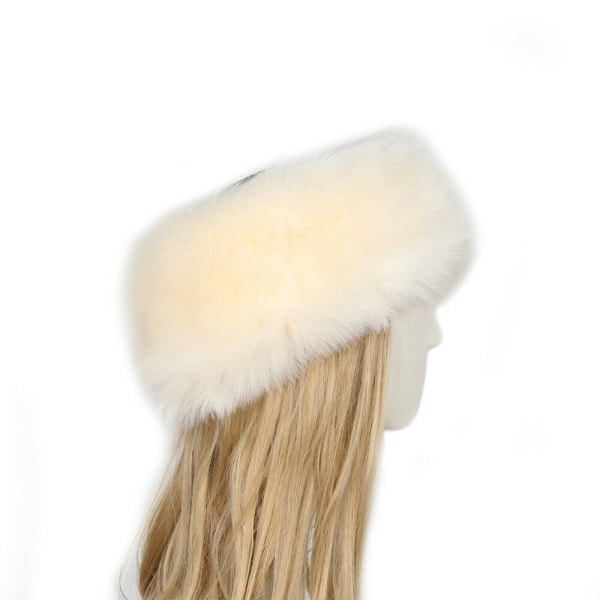 Dame Fluffy Faux Fur Pandebånd Hat Tykt Øre Vinter Varm Snow Ski Cap， Beige - Perfet