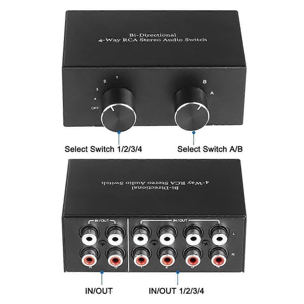 Bi-Directional 4-veis Stereo Audio Switch L/R Audio Switcher-Perfet