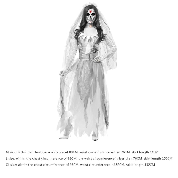 Kvinders cosplay Halloween kostume Ghost Zombie brudekjole Hvid M - Perfet L