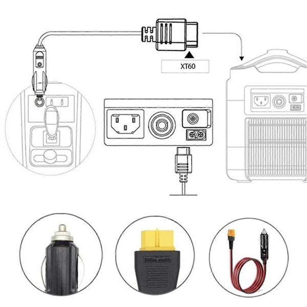Yhteensopiva XT60-liittimen jatkojohdon kanssa tupakansytyttimen pistokkeella 10FT 14AWG autolaturi ja adapterijohto Solar G-Perfet -laitteelle