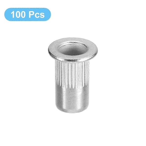#10-32 Rivmøtrikker, 100 stk. 304 Rustfrit Stål Riflet Fladt Hoved Gevindindsatsmøtrikker til Metal, Plast - Perfekt