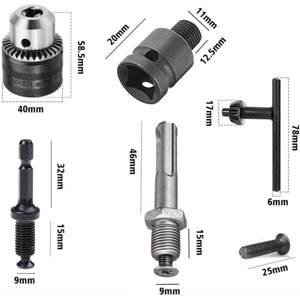 Borrfoder 1,5-13 mm 1/2-20 UNF med SDS-adapter och chucknyckel för borrning av elektrisk borrkonvertering - Perfekt