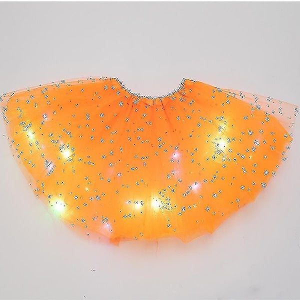 Kvindes Led Skørt Lys Op Stjerne Dance Skørter Lagdelt Ballet Tutus Elastisk Mesh Tulle Mini Skørt Party Karneval Kostume-Perfet orange