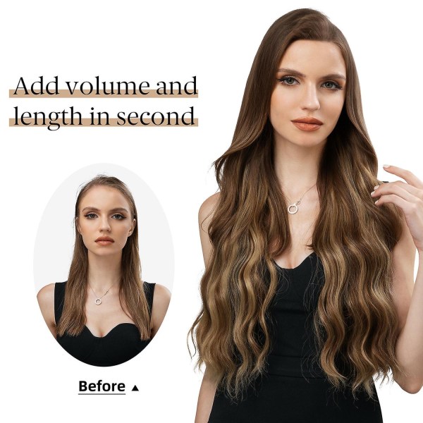 Halo Hair Extensions Usynlig tråd Bølget krøllete lange syntetiske hårstykker for kvinner Justerbart pannebånd - Perfet 10TT27 24 inch