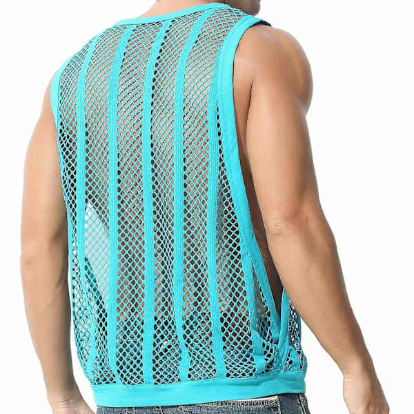 Mænds Fiskenet Tank Sheer Ærmeløs T-Shirt Top - Perfet Blue XL