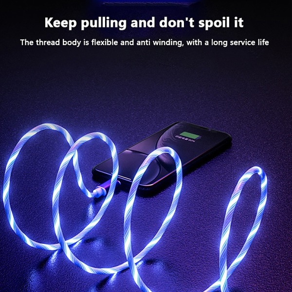 LED-valolla hehkuvat 5A pikalatauskaapelit iPhone Redmi -puhelimeen - Perfet blue 0.25m