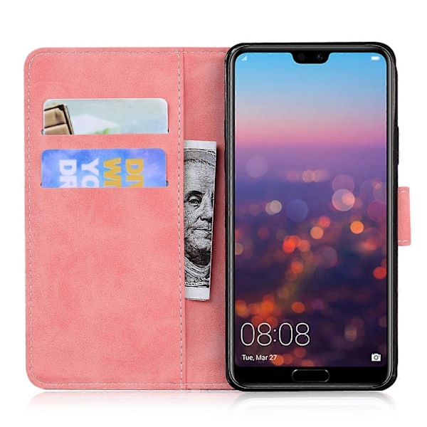Kompatibel med Huawei P20 Skin Feel Pure Color Flip Læder Telefon Cover - Perfekt Pink