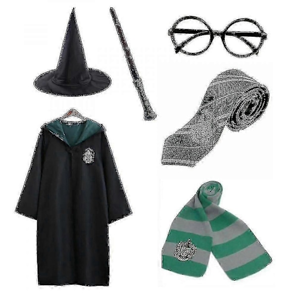 Potter 6-delars Set Trollkarl Maskeradkostym C-Perfet green 145cm (9-10 years)