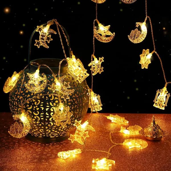 3 meter 20-lamp Ramadan ljusslinga, Ramadan stjärn- och måne ljusslinga, Ramadan ljusslinga, Eid al-Fitr ljusslinga, batteridriven Vit