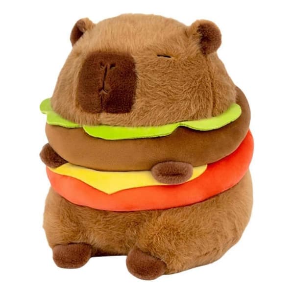Realistisk capybara hamburger plysdyr, sød capybara tøjdyr pude plysdyr, blød hamburger