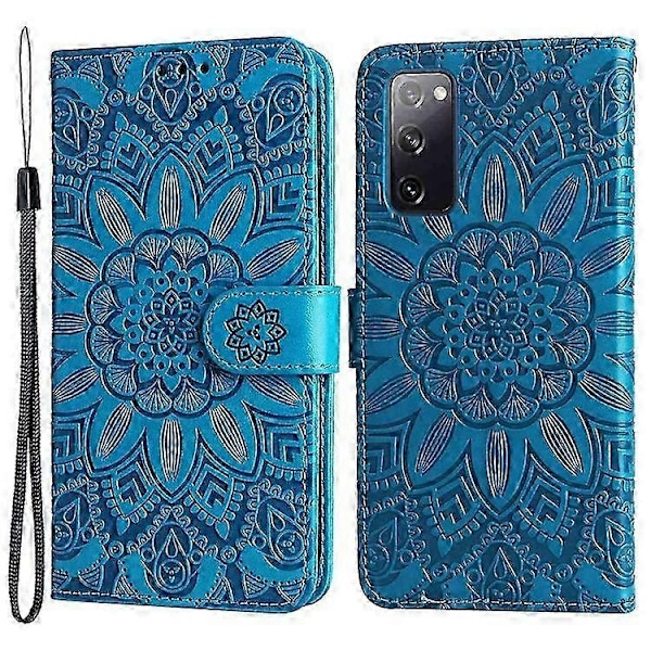 Kompatibel med Galaxy S20 FE / S20 FE 5G / S20 Lite Solros PU Läder Magnetiskt Plånboksfodral med Ställ - Perfekt Blue