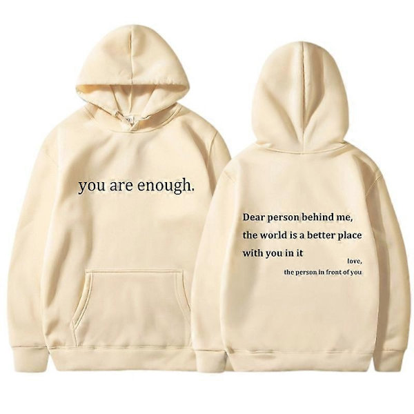 Du Är Nog Hoodie med Tryck - Höst Casual Tröja för Män och Kvinnor - Perfekt Khaki M