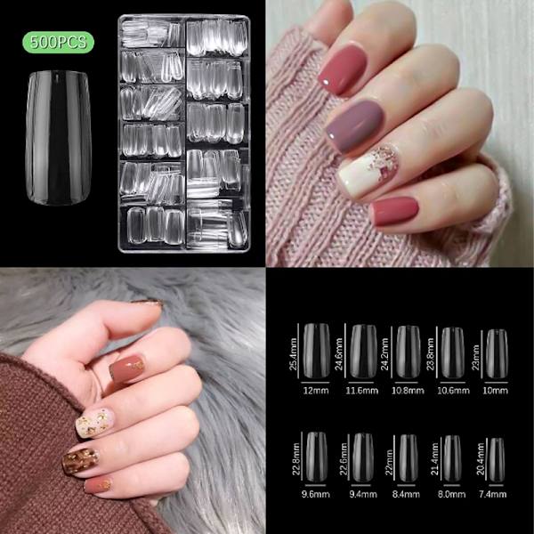 Fake Nails, 500 stycken Akrylnagelkapslar Klara naglar- Perfet