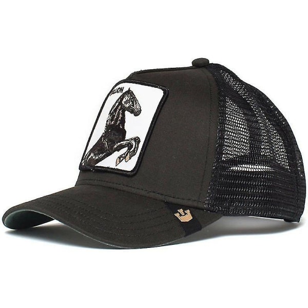 Farm Animal Trucker Baseball Cap Hatt Mesh Style Män Kvinnor Hip Hop Bros Justerbar Baseball Hat - Perfet Stallion Black