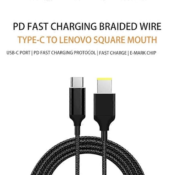 Kompatibel med Lenovo Computer 135W Type-C til Firkantet Strøm Opladerkabel 1.8m Laderledning - Perfet