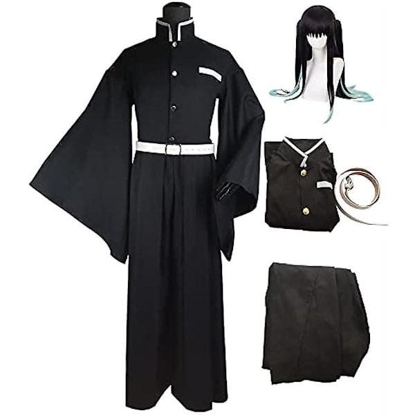 Tanjiro Cosplay-asu, Shinobu, Zenitsu, Giyuu, Muichiro - Aikuisten Halloween-asu Kimono-puku Wigillä - Täydellinen XL
