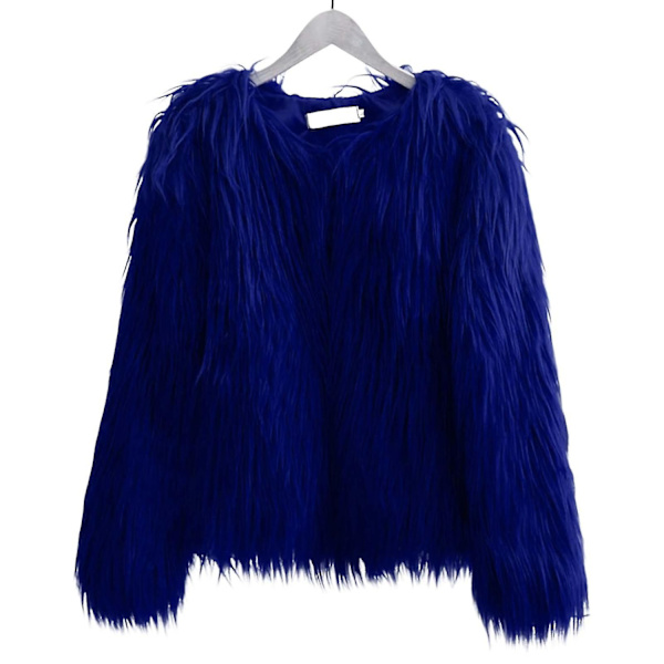 Kvinnors konstgjorda päls varm kappa bekväm enfärgad kort kappa kofta för vardaglig dejting utgående-Perfekt Blue 2XL