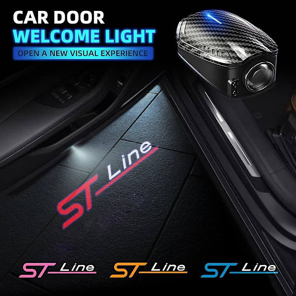 2 kpl USB-ladattavat ST Line -logolla varustetut auton oven HD LED-lamput projektorit kohteliaisuus tervetuloa valot Ford Mondeo Kuga Focus Fiesta -Perfet A
