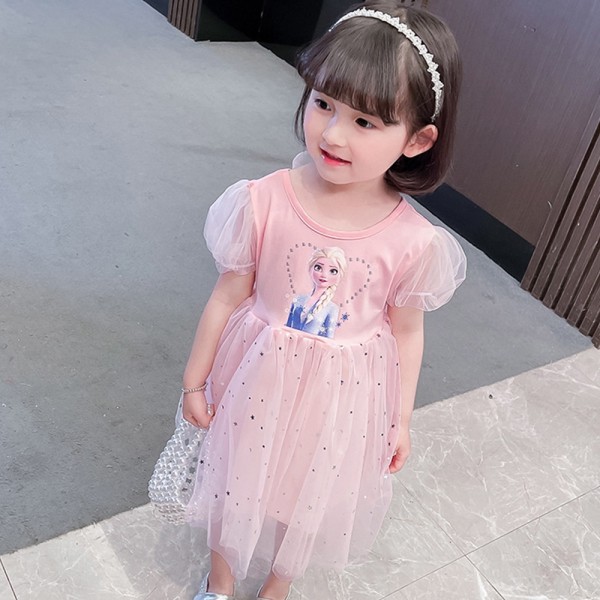 Girl Frozen Elsa Princess Kids puuvillainen sideharso syntymäpäiväjuhlamekko - Perfet pink 110cm