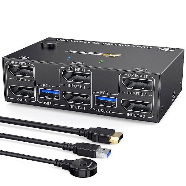 KVM-kytkin kaksoisnäytölle DisplayPort, 4 USB3.0 kahdelle tietokoneelle, 2 sisään 2 ulos DP 1.4 KVM-kytkin-Perfet 0 0