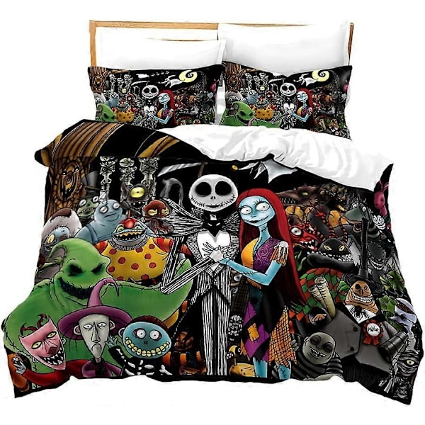 i292 Nightmare Before Christmas Täcke Set, Jack och Sally Alla Hjärtans Dag Ros Dekor, Mikrofiber Sängkläder Set med Kuddfodral 3 st 240x260cm 94x102in