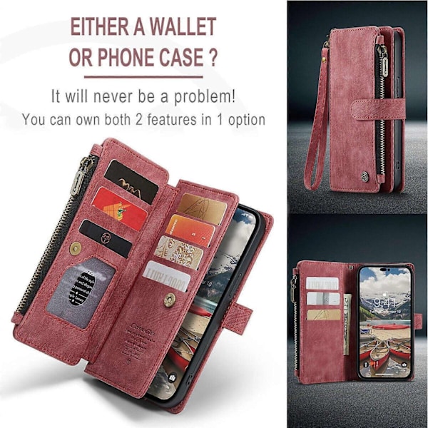 Kompatibel med iPhone 15 14 13 12 11 Pro Max XS XR 8 Lommebok Etui Flip Lærveske-Perfet red iPhone 14Pro  6.1