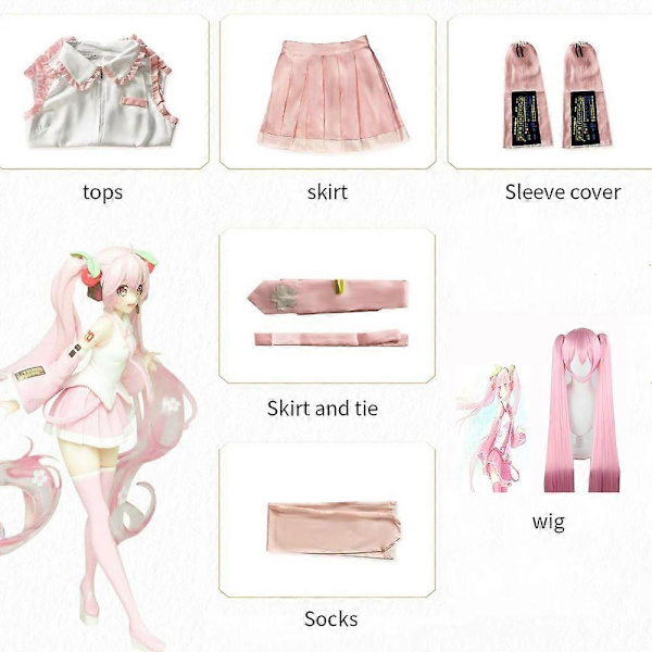 2024 Rosa Miku Cosplaydräkt Prestanda Kostym Cos-dräkt Hatsune Miku Regelbunden C-dräkt Peruk Cosplay Flickor Vår Sakura Körsbär Miku-Perfet Clothes with wig XL