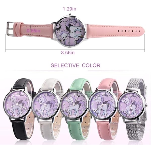 Watch Watch Barnklocka Rainbow Animal Barn Flickor Läderrem Analog Legering Quartz Klockor Armbandsur White