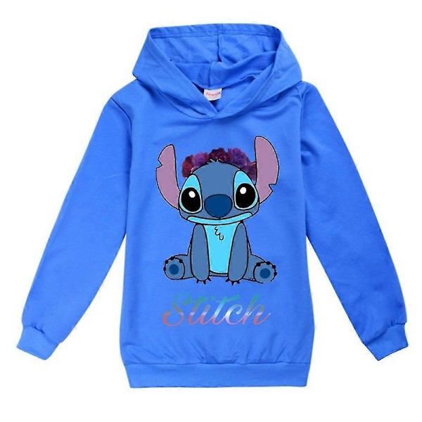 Børne Drenge Piger Stitch Print Ærme Hættetrøje Casual Hættetrøje Sweater Top - Perfet Deep Blue 11-12 Years