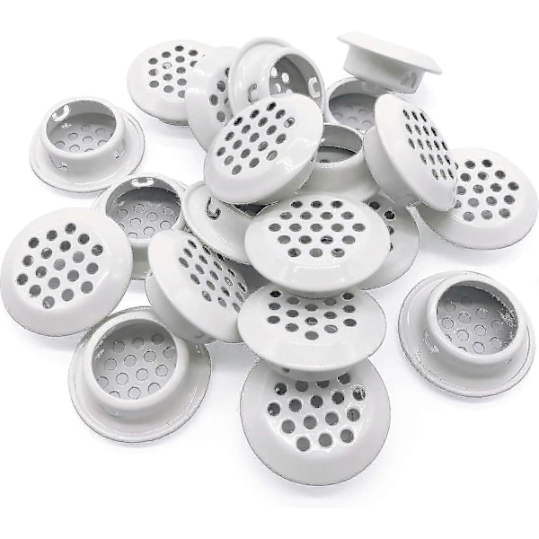 20 st Luftventiler 25mm Cirkulär Takfotsventil Rostfritt Stål Rund Ventil Mesh Hål Jalusi för Kök Badrum Skåp Garderob (Vit)-Perfet