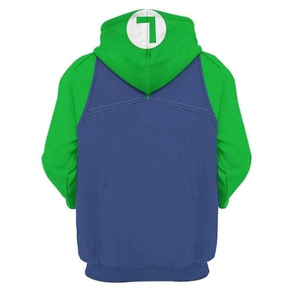 Mario Luigi Peach Bowser Donkey Kong Kostym Vuxen Unisex Hoodie Tröja Super Bros. Film Huvtröja Cosplay Kostym-Perfekt Luigi XL