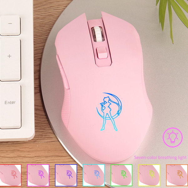 2.4G tyst trådlös laddningsmus Rosa vacker flicka spelmus Färgglad glödande spelmus för PC Gaming Office - Perfet PINK