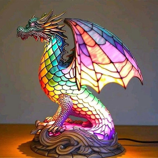 Dyr Bordlampe Farget Glass Farget Nattlys Retro Bordlampe Julegave - Perfekt dragon