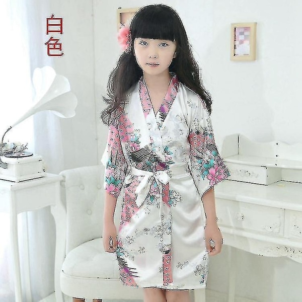 Børn Børn Satin Silke Morgenkjole Kimono Brudepige Natkjole Morgenkåbe A - Perfet White 6 100cm