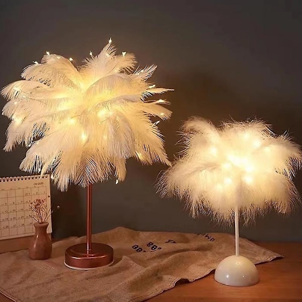 Touch Sensitive bordslampa, strutsfjäderlampa 3 färger Dimbar med 30 fjädrar för sovrummet- Perfet pink