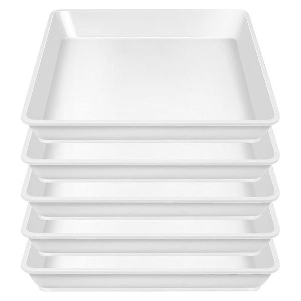 5 st. Kvadratiska Blomkrukafat i Plast för att Fånga Överskottsvatten och Jordspill - Perfekt för Inomhusväxter White 12Inch