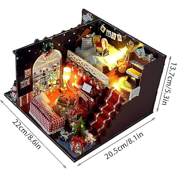 Juldockhus Dekoration, Jul Miniatyrdockhus Ornament, Miniatyr DIY Dockhus Kit, Trädockhus Kit Med, Dockhus Jul