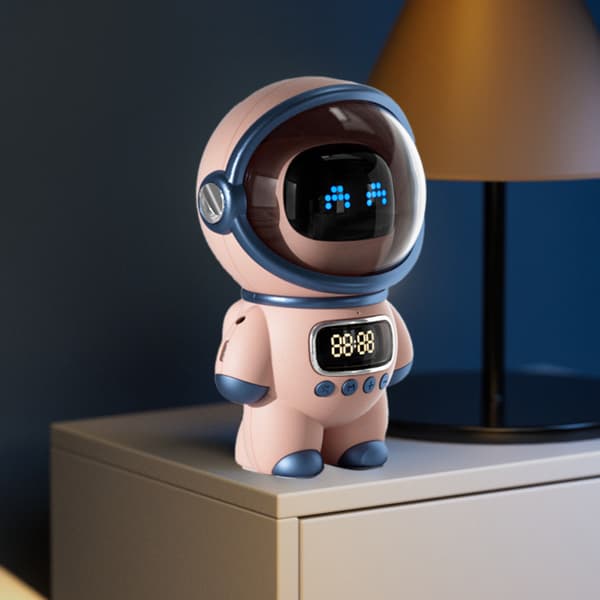 Astronaut AI Stemme Bluetooth Høyttaler Klokke Nattlys Bursdagsgave Rosa