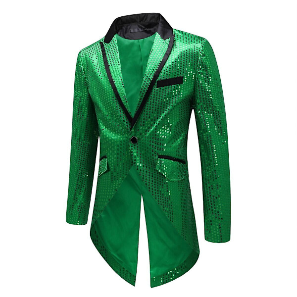 Sliktaa Herre Paljett Svalehalefrakk Jakke Fest Show Tux Kjole Frakk - Perfekt Green 3XL