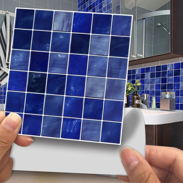 20 kpl 3D-mosaiikkilaattoja kiinnitetty itseliimautuvalla kodin sisustuksessa - Perfet 9# Dark Blue 15x15cm