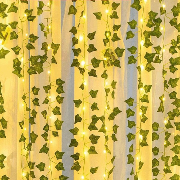 Kunstige planter - Green Leaf Vines - Ivy String Lights - Perfet 10M Solar Powered