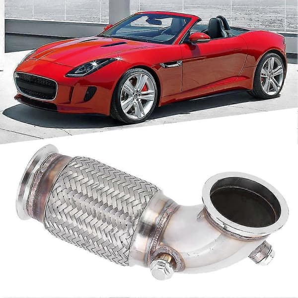 3-tommers V-bånds downpipe i stål, lav 90 grader med fleksibel belg og O2-sensorplugger - Perfekt