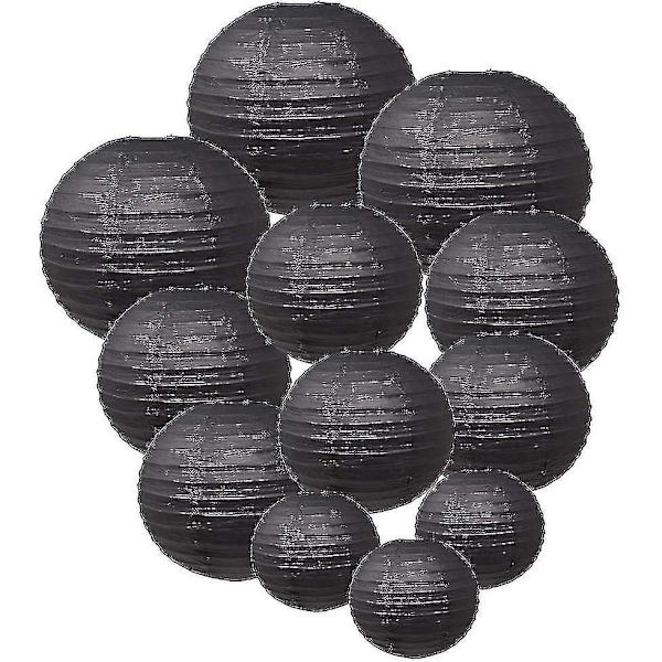 12 stk Papirlykter Multifargede Dekorative Runde Papirlykter for Festivalfest Jubileum med 4 Størrelser - Perfekt Black