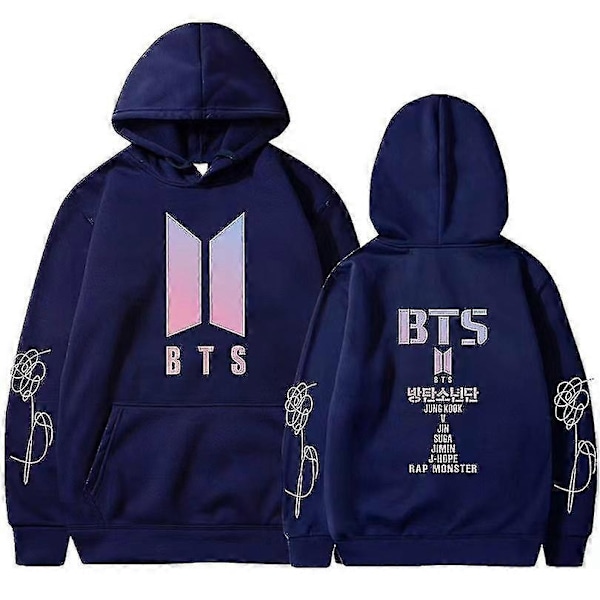 BTS Unisex Huvtröja med Huva Casual Hoodie Cosplay Jacka Topp V-Perfet Navy Blue 3XL