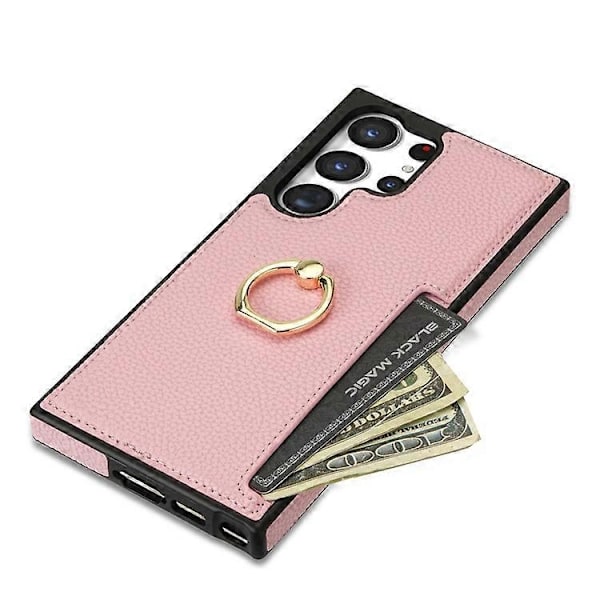 Yhteensopiva Samsung Galaxy S24 Ultra -puhelimen suojakuori PU-nahkaa + TPU-rengaspidike - Täydellinen Pink