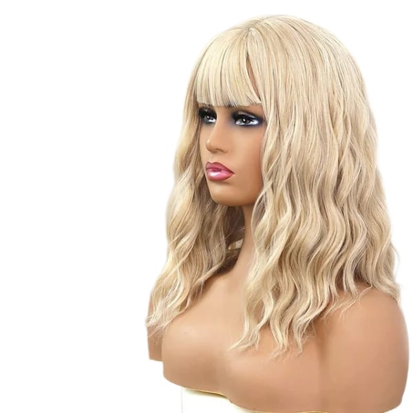 Blond Wave Wig With Bangs Syntetisk Cosplay - Perfet